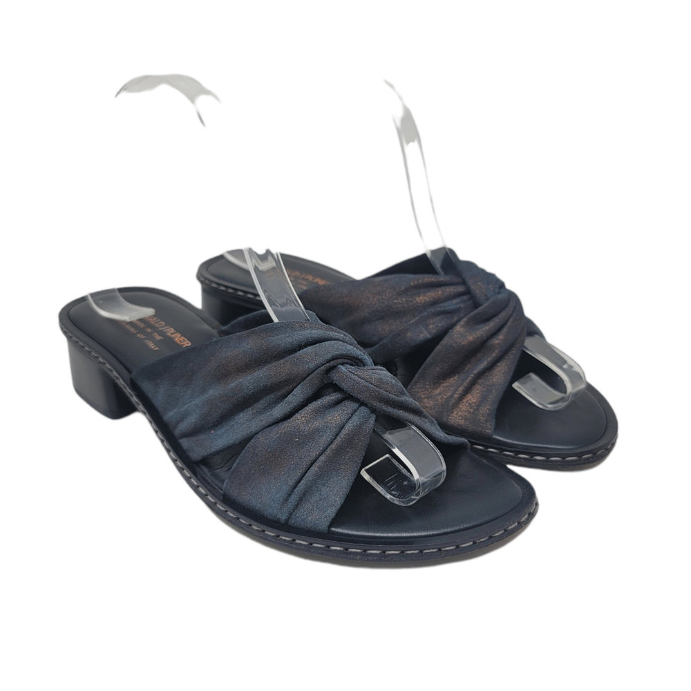 Donald J Pliner Slide Sandal Size 8.5 Cross Twist Strap Stacked Heel Black